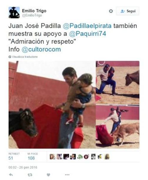 I post di solidariet degli altri toreri si sono moltiplicati. Ecco Juan Jos Padilla, uno dei pi famosi di Spagna